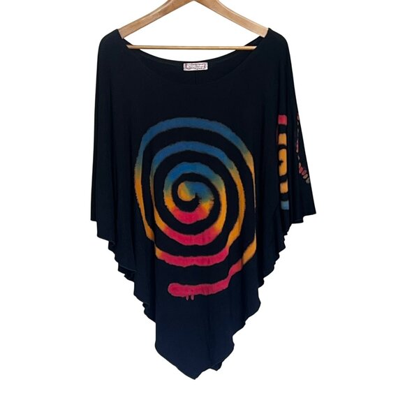 Kokomo Unlimited Tie-Dye Black Poncho Top With Multicolor Spiral Design One Size - Picture 1 of 12